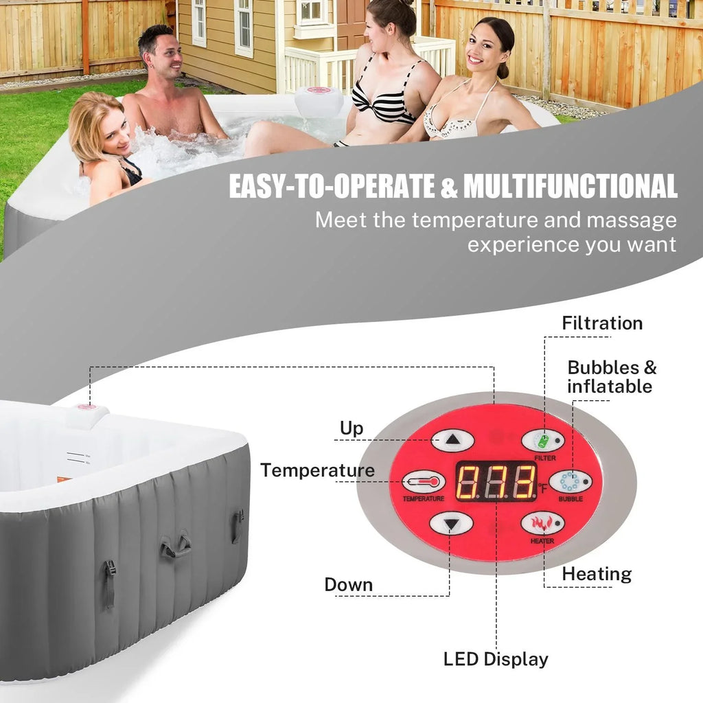 Lockable Capacity Hidden for 130 Machine, 104℉, Storage Tub Home Jets, 910L 73''Inflatable Hot Cover, Mat, Spa 6 Bag, Tub, with Indoor Hot Outdoor Massage Person Max