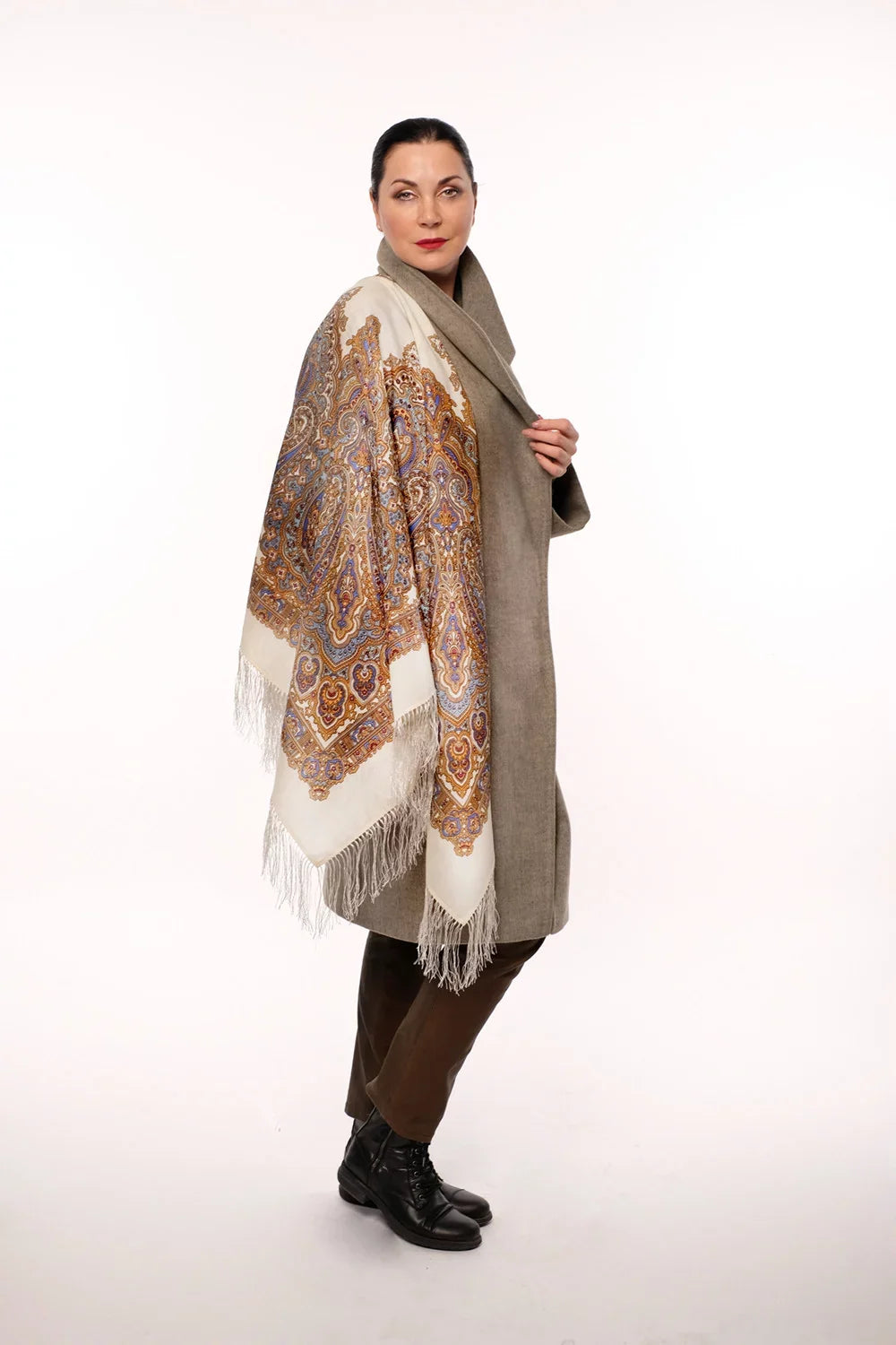 Women Labzina Wool Shawl (blue) Shawl Olga Woolen Wrap for Pavlovo 100% Shawl Posad 50x50-inch Fashion