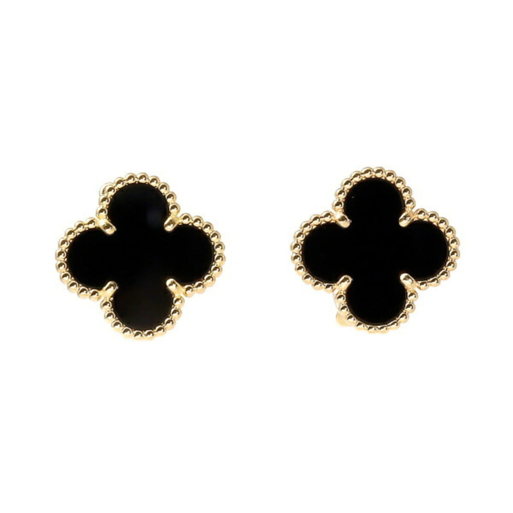 (Good) Pre-Owned Arpels K18YG Van Cleef Arpels Gold Cleef Van Onyx & Earrings Vintage Alhambra Yellow