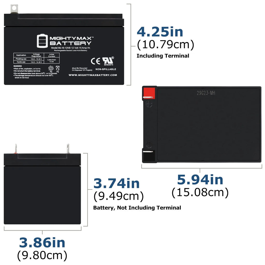 12V - 3 500W Replacement Compatible 15AH Electric Scooter with Battery Pack Evo ML15-12NB