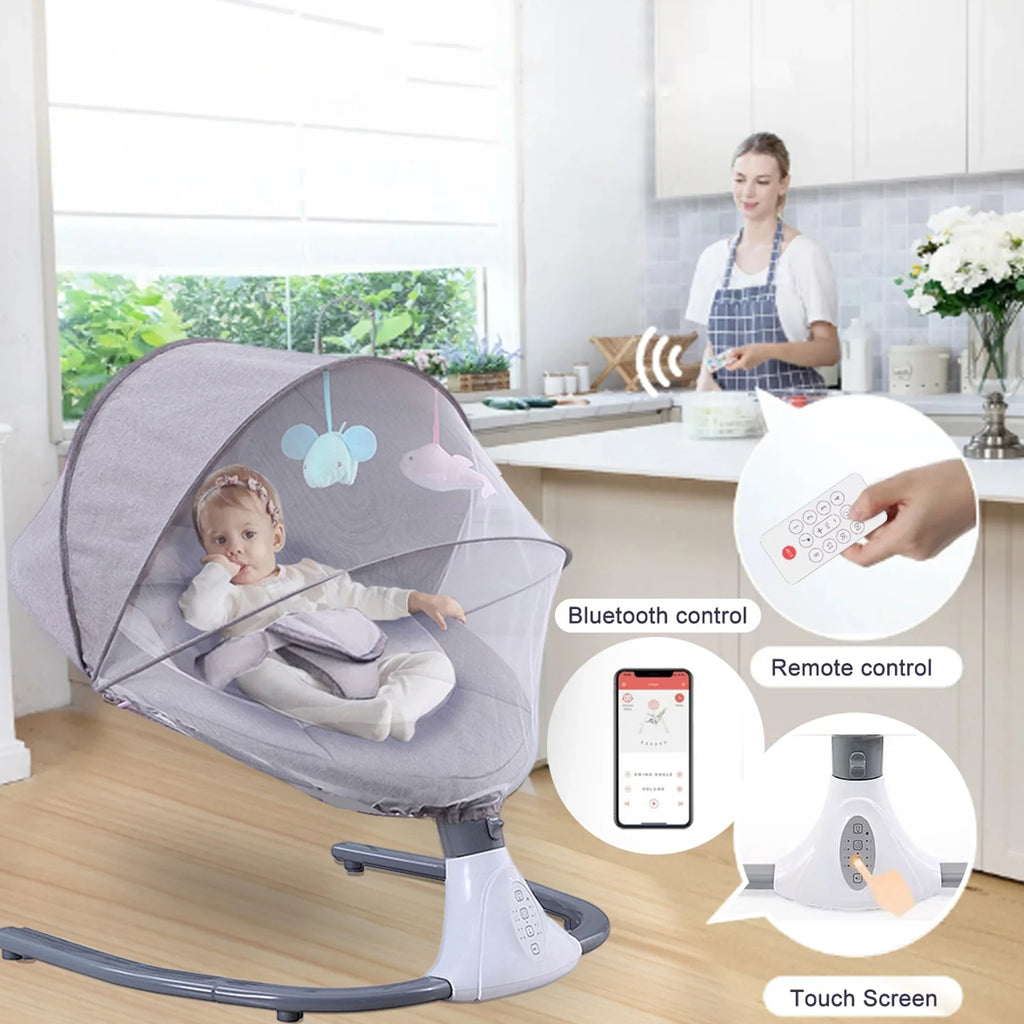 Swing Seat Swing Gray Baby 4 Speeds and Chair Electric Control, Portable with Infant Swing Remote