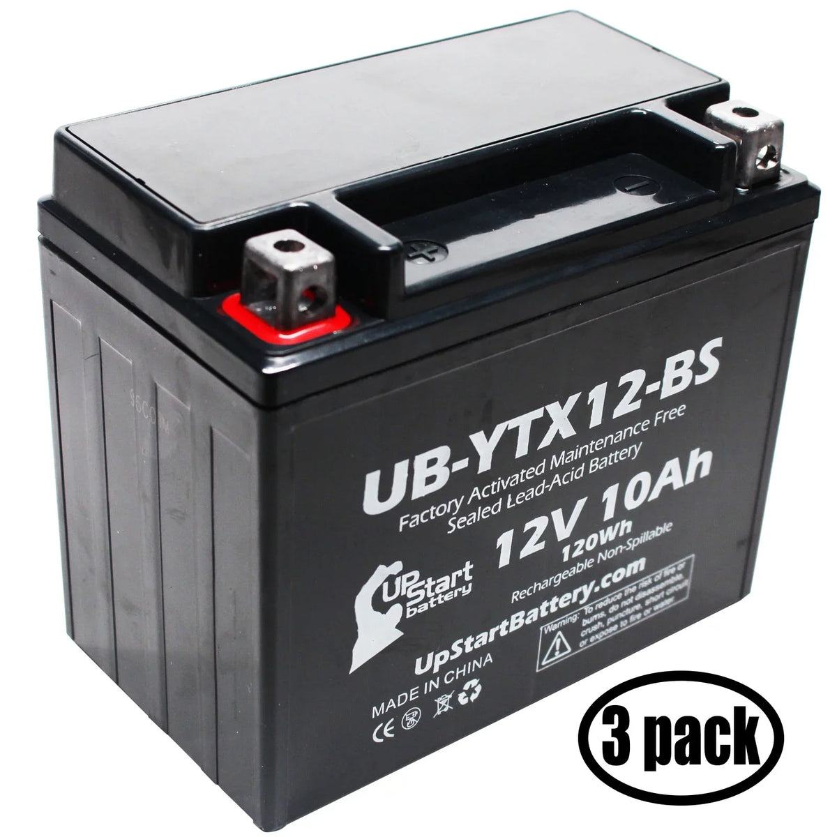 Factory GSX-R1000 Battery 3-Pack Motorcycle for 12V, 1000 Replacement CC Free, 10Ah, Maintenance UB-YTX12-BS 2003 Activated, Suzuki UpStart - Battery