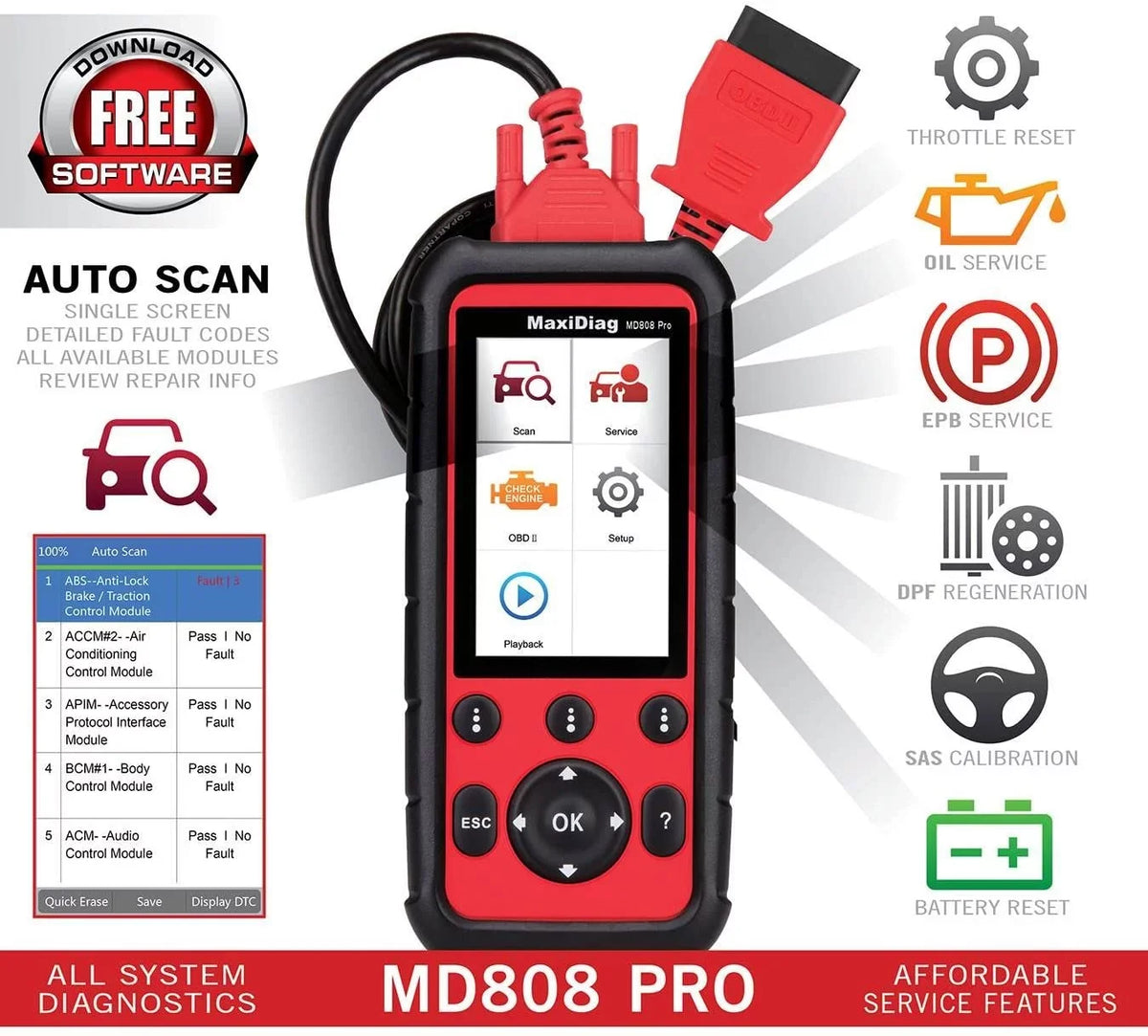 Lookup Battery Scanner EPB Reset MD808 AL629 Code Reset Cable Codes BMS OBD2 Upgraded Features Reader Autel With MaxiDiag Extension MD806 AL529 Special AL329 Oil Read/Clear 7 SAS DTC Pro MD802 AL609
