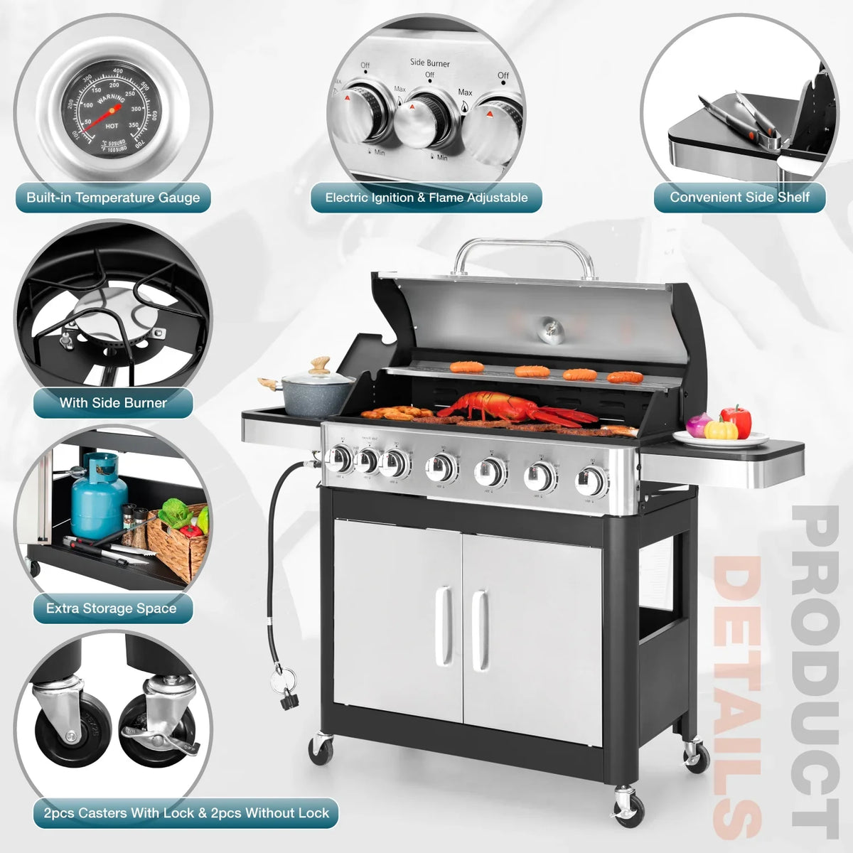 Burner Living Propane Summit Gas with Side Grill BBQ Stainless Burner Grill Steel 6