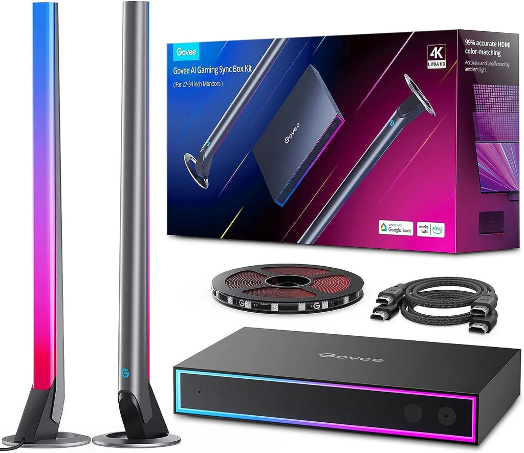 Box, And 3 Kit, for Alexa, Light, Box Out Light Govee Strip Monitors, LED with 27-34 Sync Assistant, HDMI2.0 In inch Works with Gaming Monitor Back CEC, Light 4K Google 1 AI HDMI Gaming and RGBIC Bars