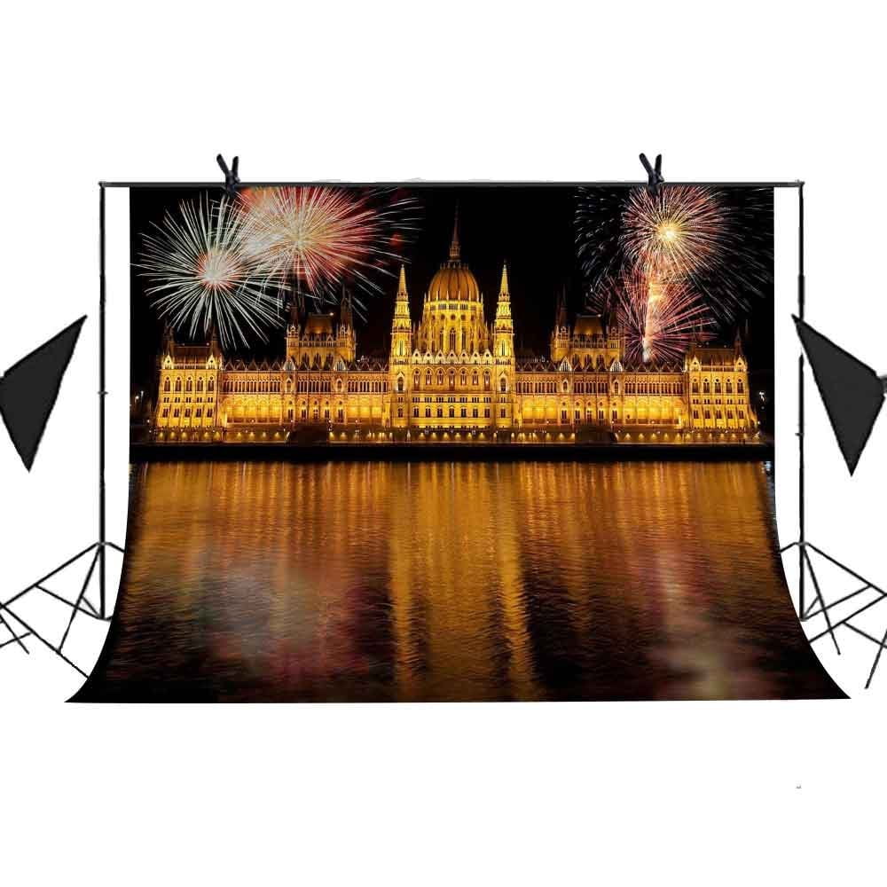 of MOHome River Photo Backdrop Background Background City Castle View 7x5ft The Illuminate Night Props Water Studio Bloom Party Booth The Lights Fireworks