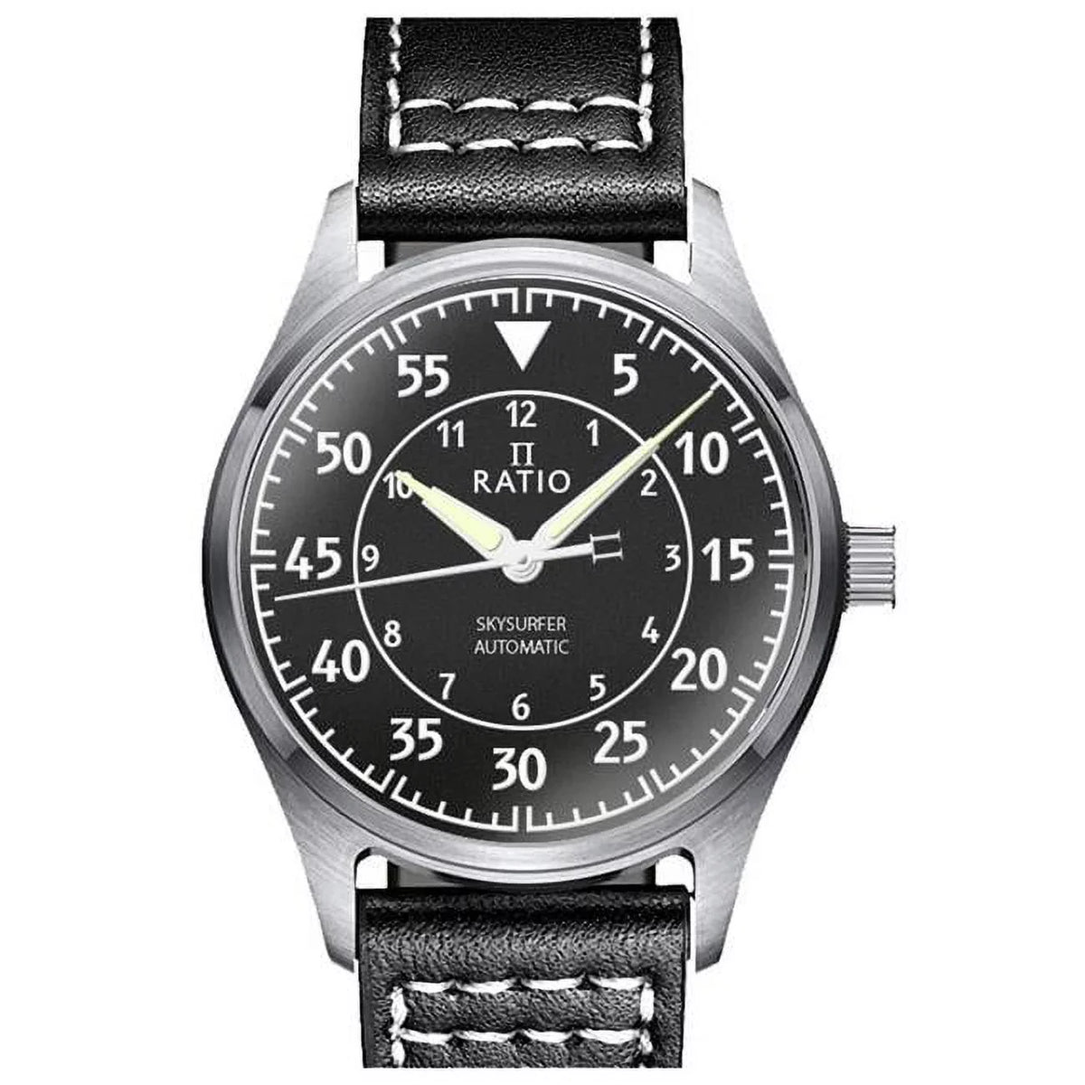 200M Dial Pilot Watch, Skysurfer Blue Leather Mens Black Textured Automatic