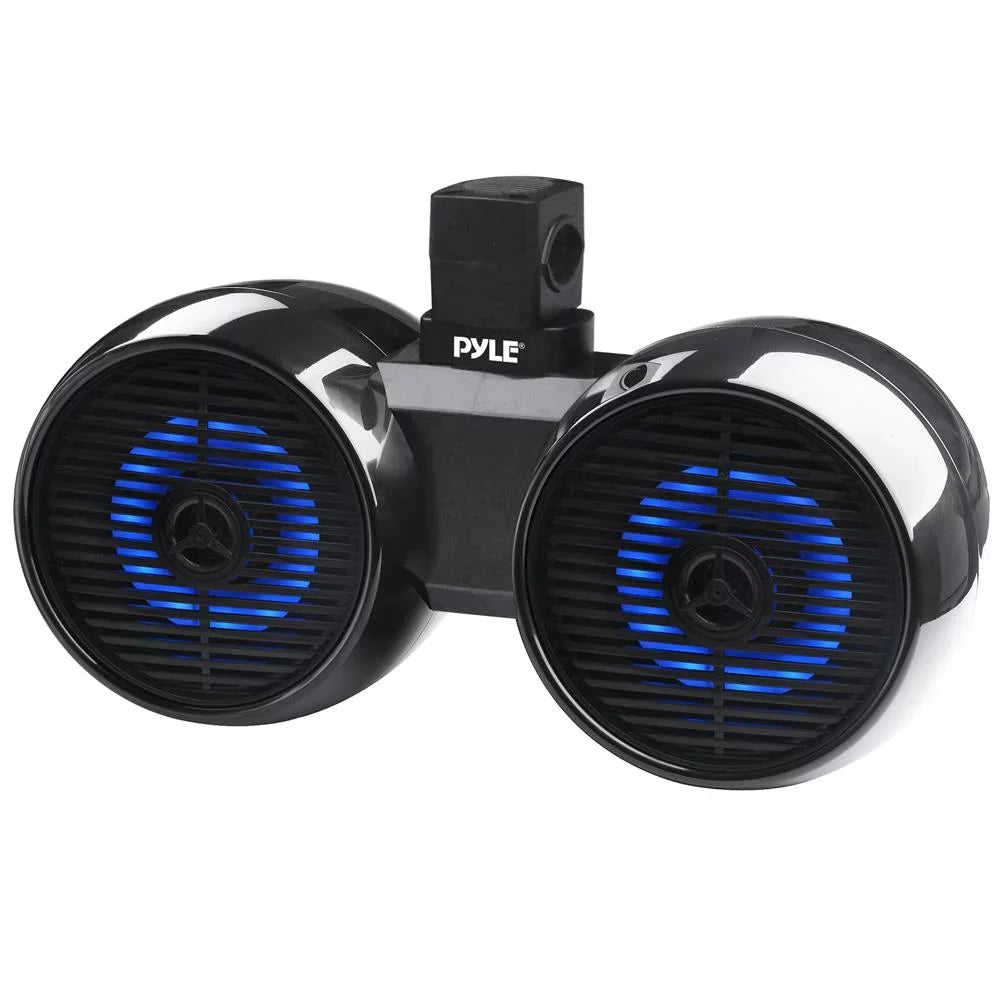 Marine 200W Tower w/LED Pyle 2-Way Dual Car Jeep ATV (Black) for Sound Light, Wakeboard Speakers Range 6.5” Bluetooth Boat, Full - Outdoor Waterproof Off-Road Includes Stereo Brackets System Speaker