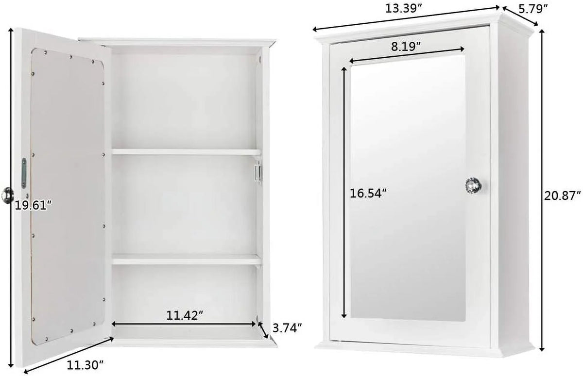 Mount Adjustable Cabinet Single 2 and Storage with Bathroom Medicine BSL Mirrored Organizer White Wall Shelves Door Cabinet