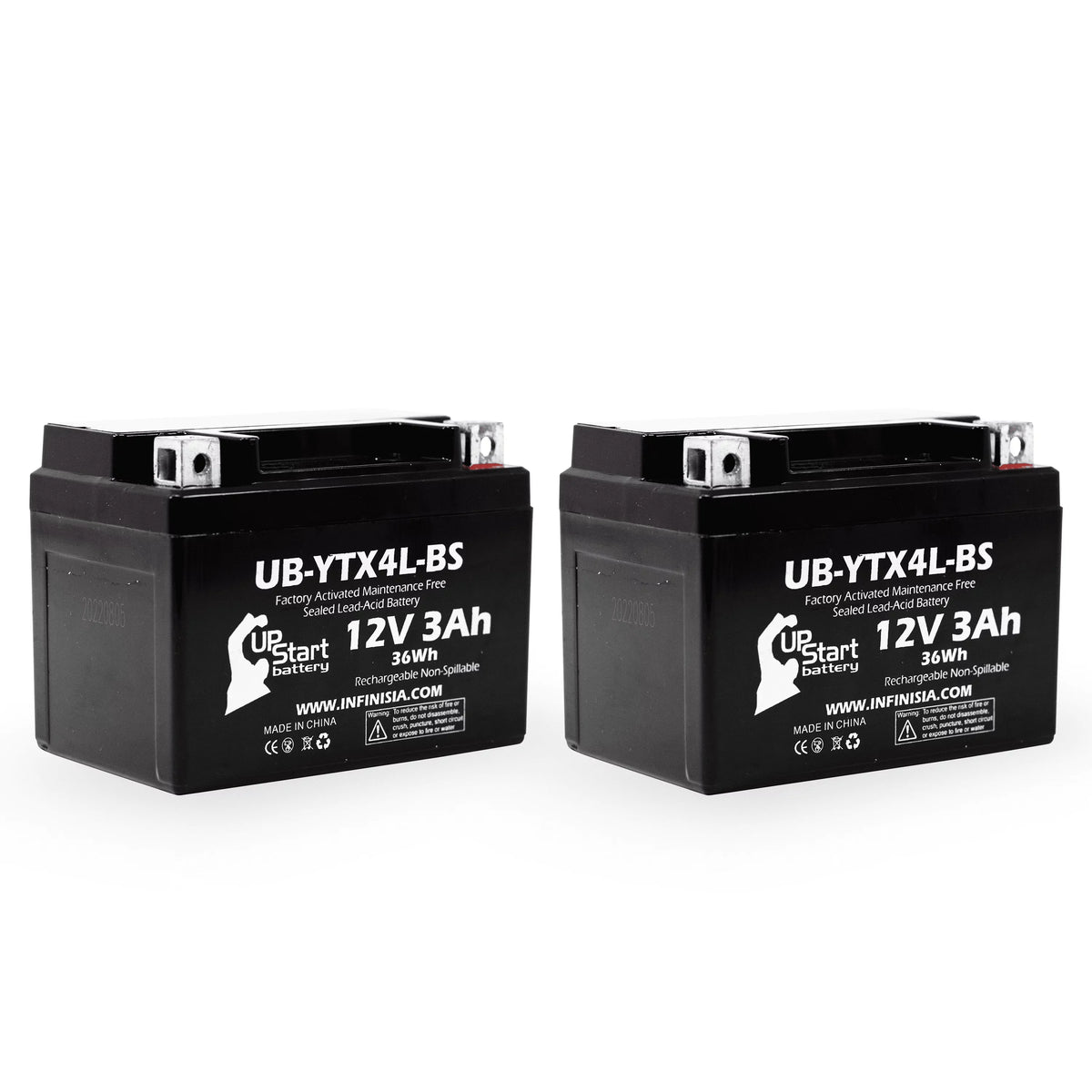 12V, DS90F, 2008 Free, UB-YTX4L-BS - (Can-Am) 2-Pack Maintenance 3Ah, Quest Activated, Battery Replacement ATV DS90, 90CC Bombardier Factory