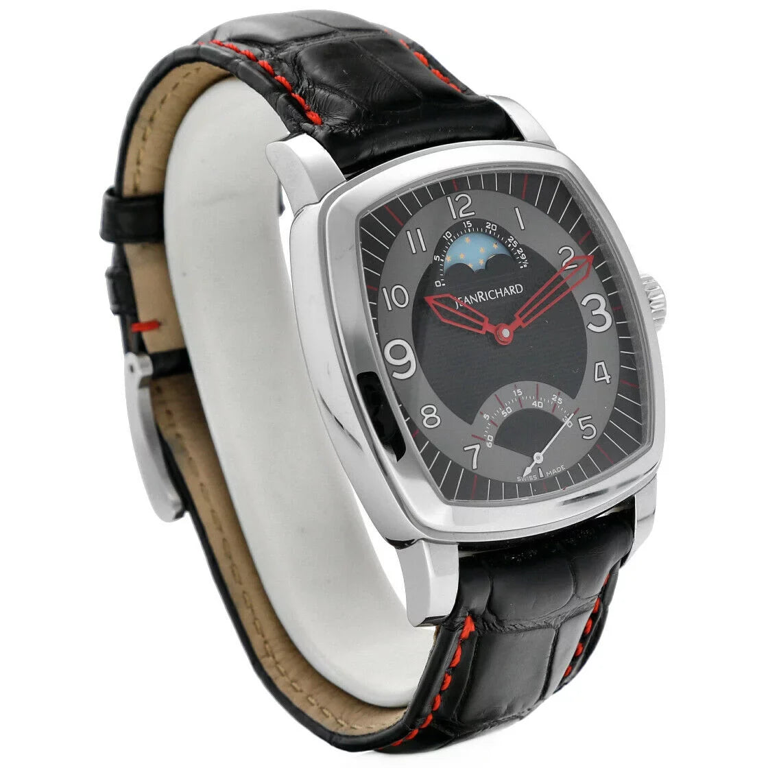 XL Leather Watch Men's Moonphase Steel 46016 Richard Jean TV Automatic Screen