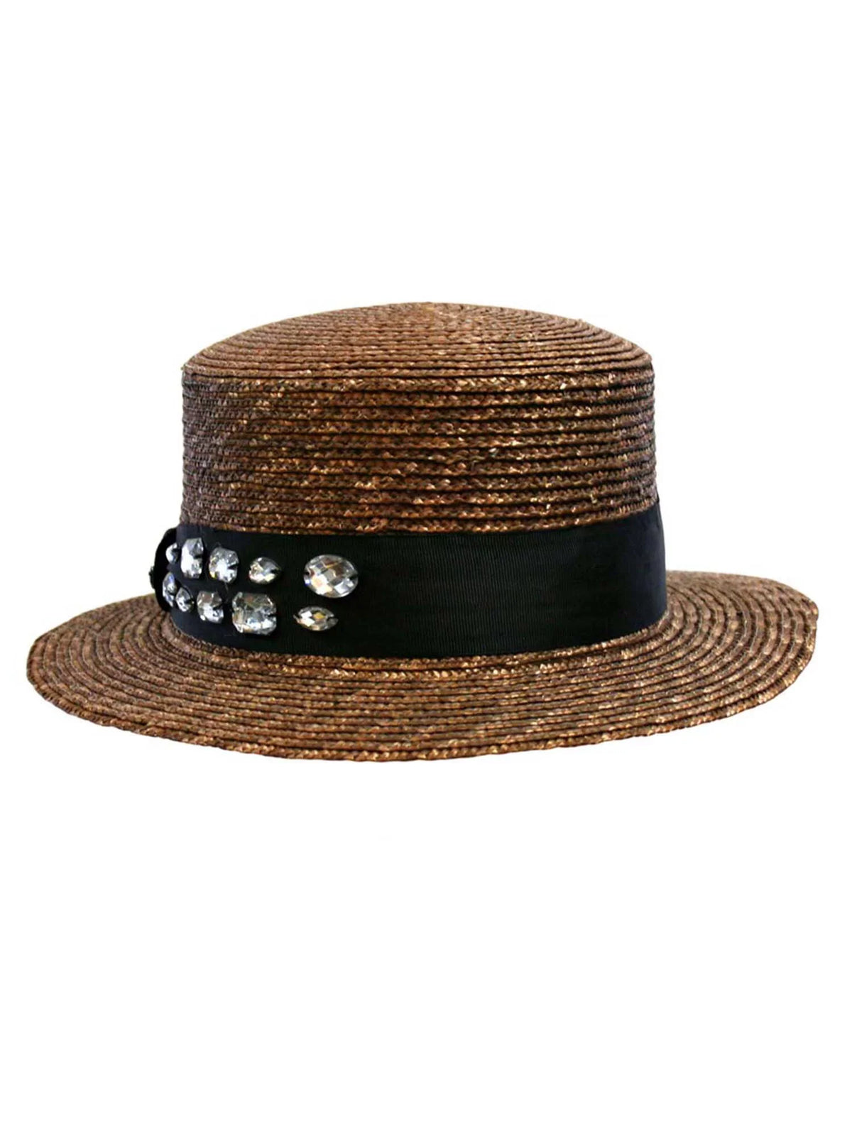 With Sun Black Straw Rhinestone Band Hat Brown