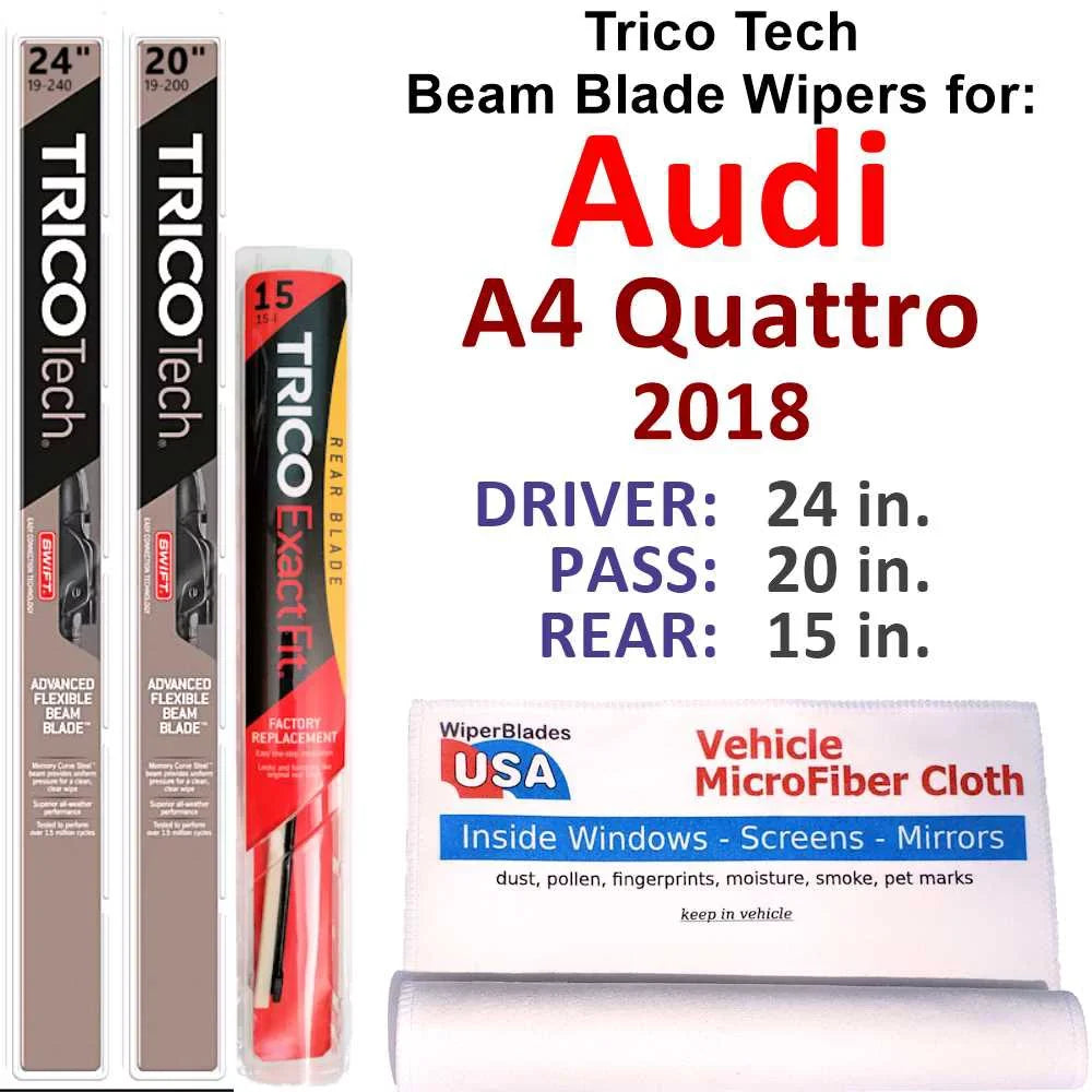 of A4 Blade Wipers 2018 w/Rear (Set 3) Beam Quattro Audi Wiper