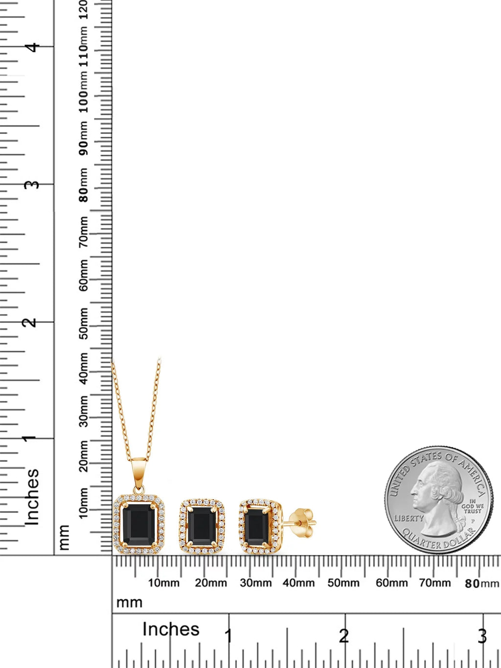 Yellow | Plated Set Black Gem Birthstone Cttw with 6.13 | Earrings inch Jewelry For | 9X7MM and Emerald December Silver Pendant Gold Gemstone 18K | and Stone King Women Cut 18 Onyx Chain Silver 8X6MM
