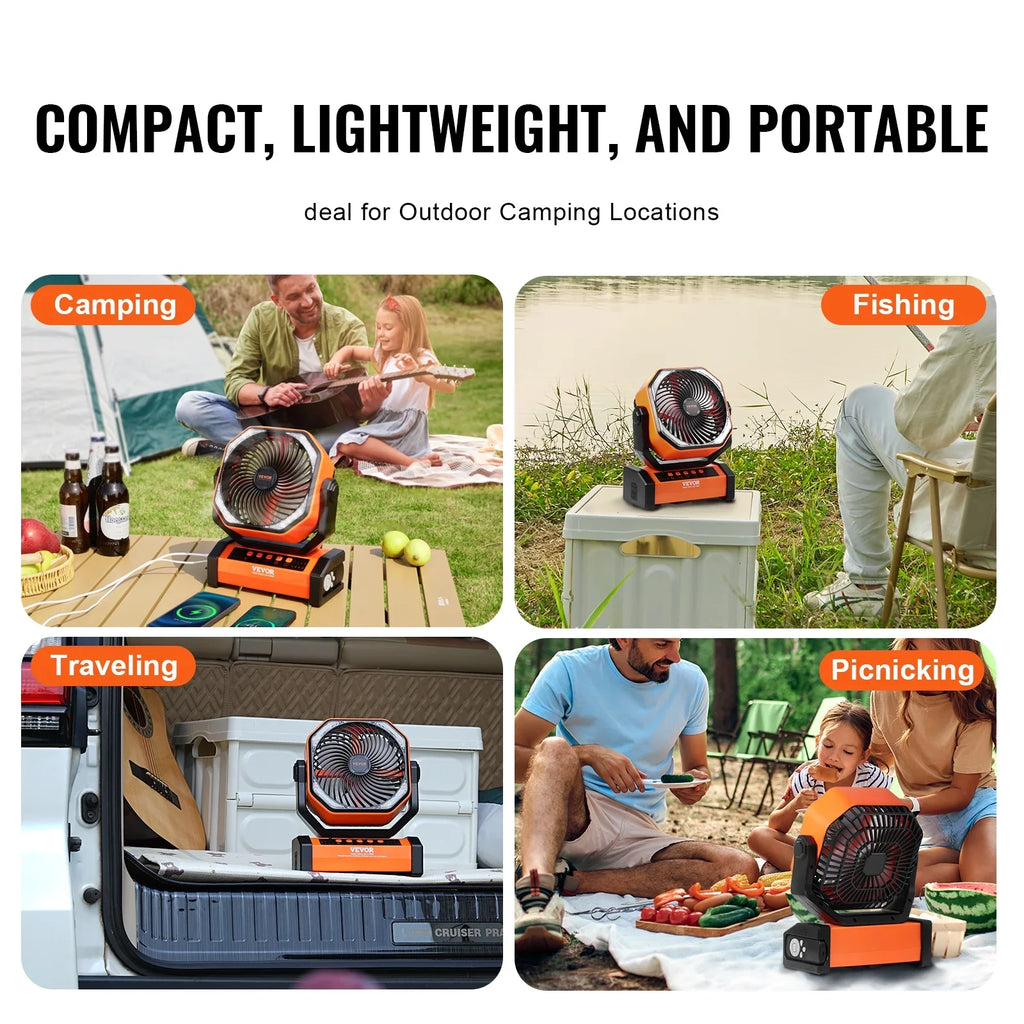Portable with LED 4 Fan Rechargeable Timer Lantern Swivel inch Speeds SKYSHALO 9