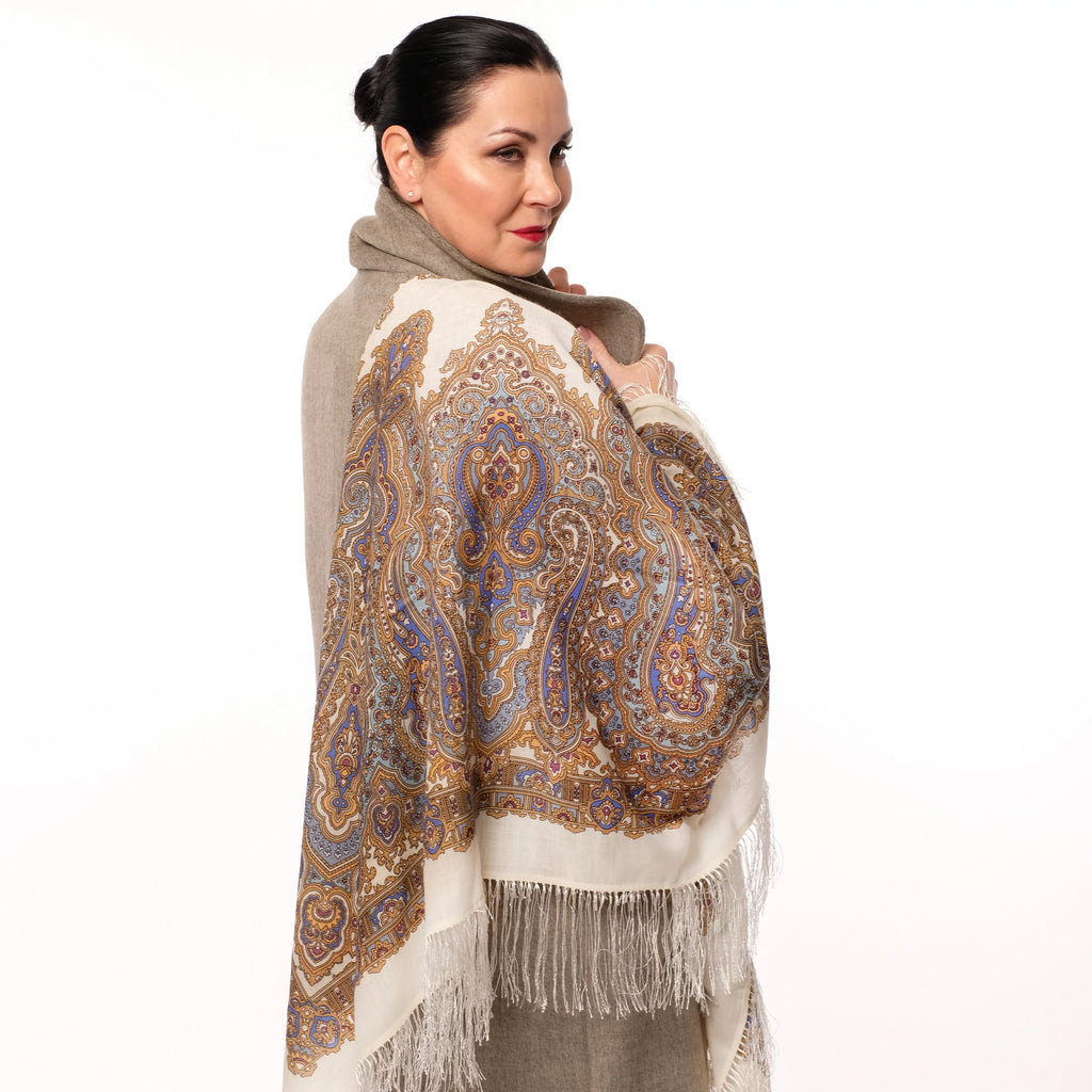 Women Labzina Wool Shawl (blue) Shawl Olga Woolen Wrap for Pavlovo 100% Shawl Posad 50x50-inch Fashion