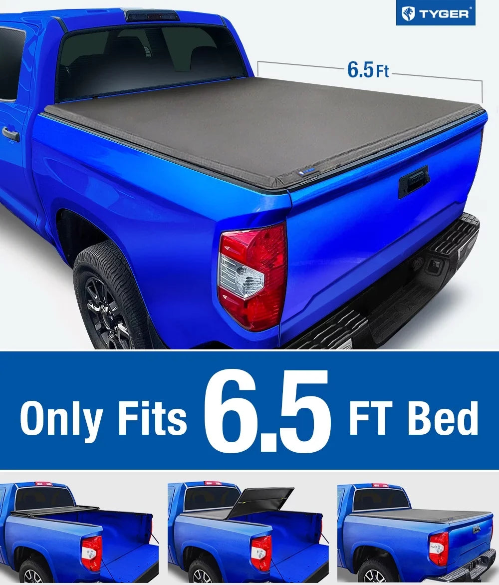 6.5' | TG-BC3T1033 Soft Tonneau | | with Toyota Tri-fold Tyger Auto Bed Bed Compatible T3 Truck Vinyl 2007-2013 Cover Tundra