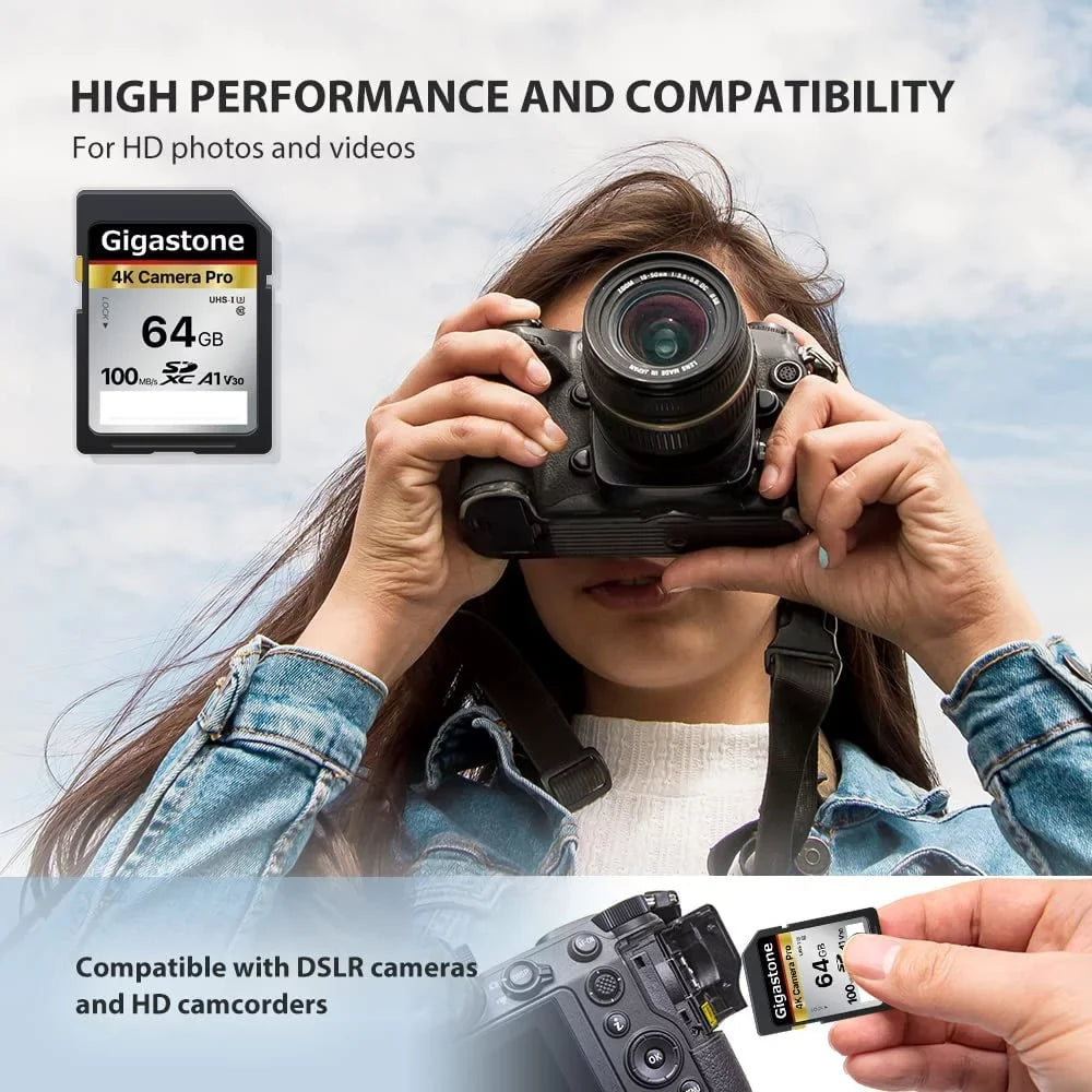 Canon Nikon Kodak UHD 5-Pack Panasonic Sony SD Card Card High 5 Gigastone SDXC Digital Speed 4K V30 HD Ultra Camera, Compatible Cases-GS-SD-64GB-2-5PK-B 64GB with with Video Memory Olympus Pentax Mini