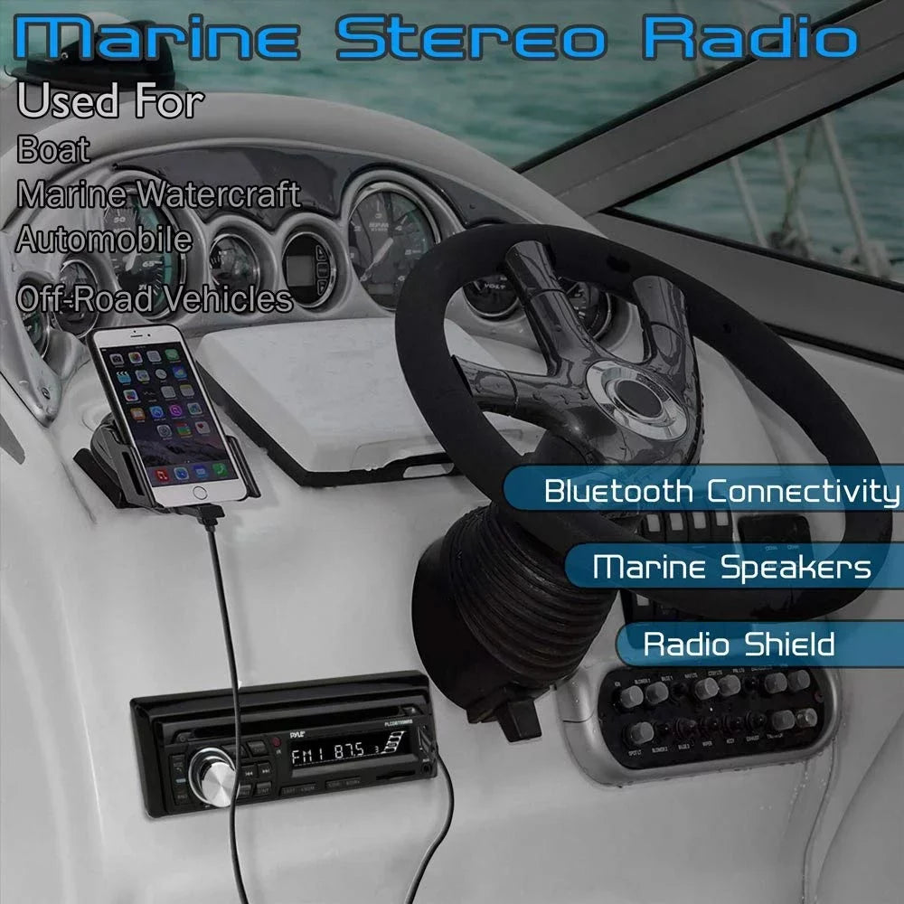 PLCDBT95MRB - Marine 6.5" Radio Kit Calling, Player, Wireless DIN Hands-Free w/Single Receiver, Readers PYLE AM/FM Radio & Stereo CD Audio Universal - Size MP3/USB/SD Waterproof Speakers, Bluetooth