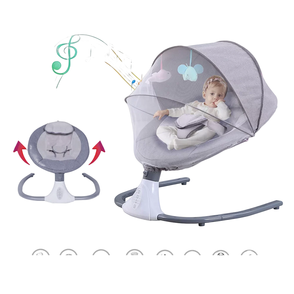 Swing Seat Swing Gray Baby 4 Speeds and Chair Electric Control, Portable with Infant Swing Remote