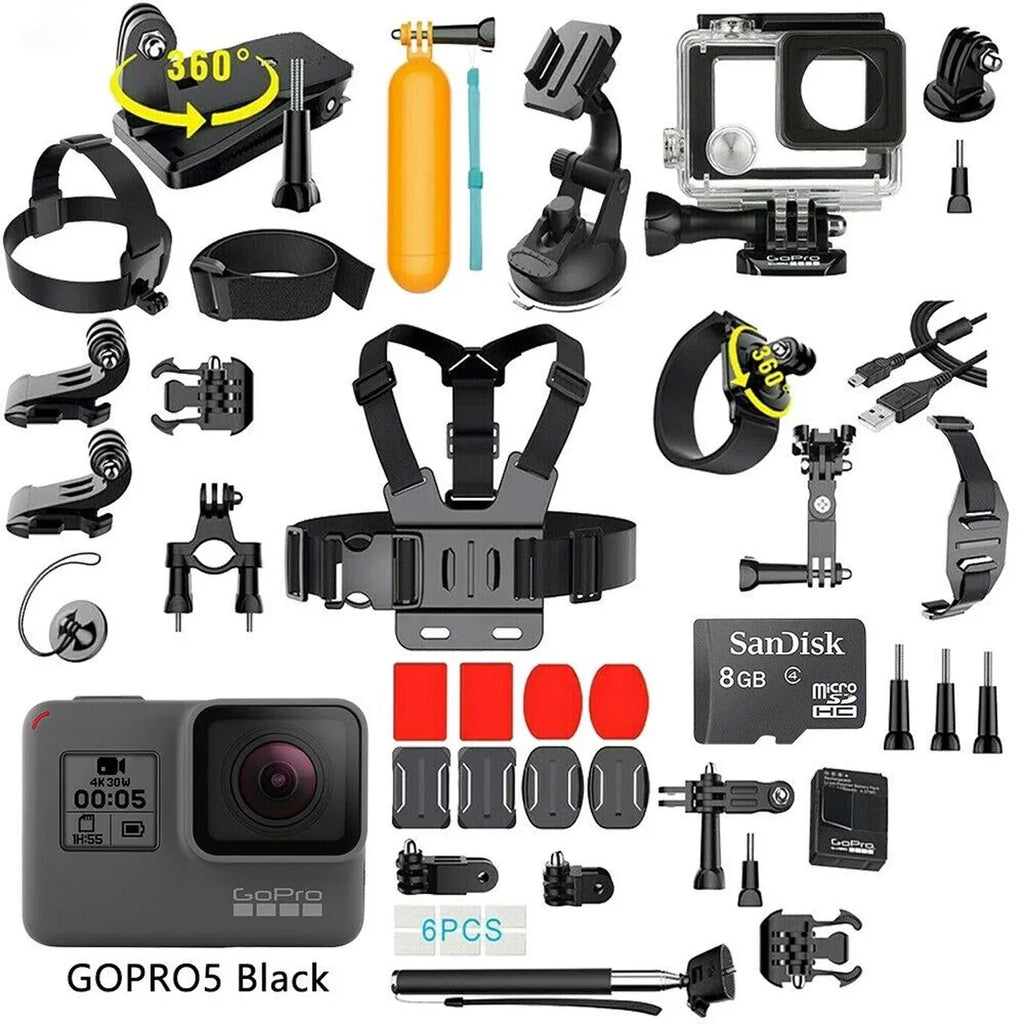 Package 4K GoPro Action Restored Camera GoPro ECommerce Action (Refurbished) 5 Accessories HERO CHDHX501 Camera Edition Kit 35in1 With Sport Black