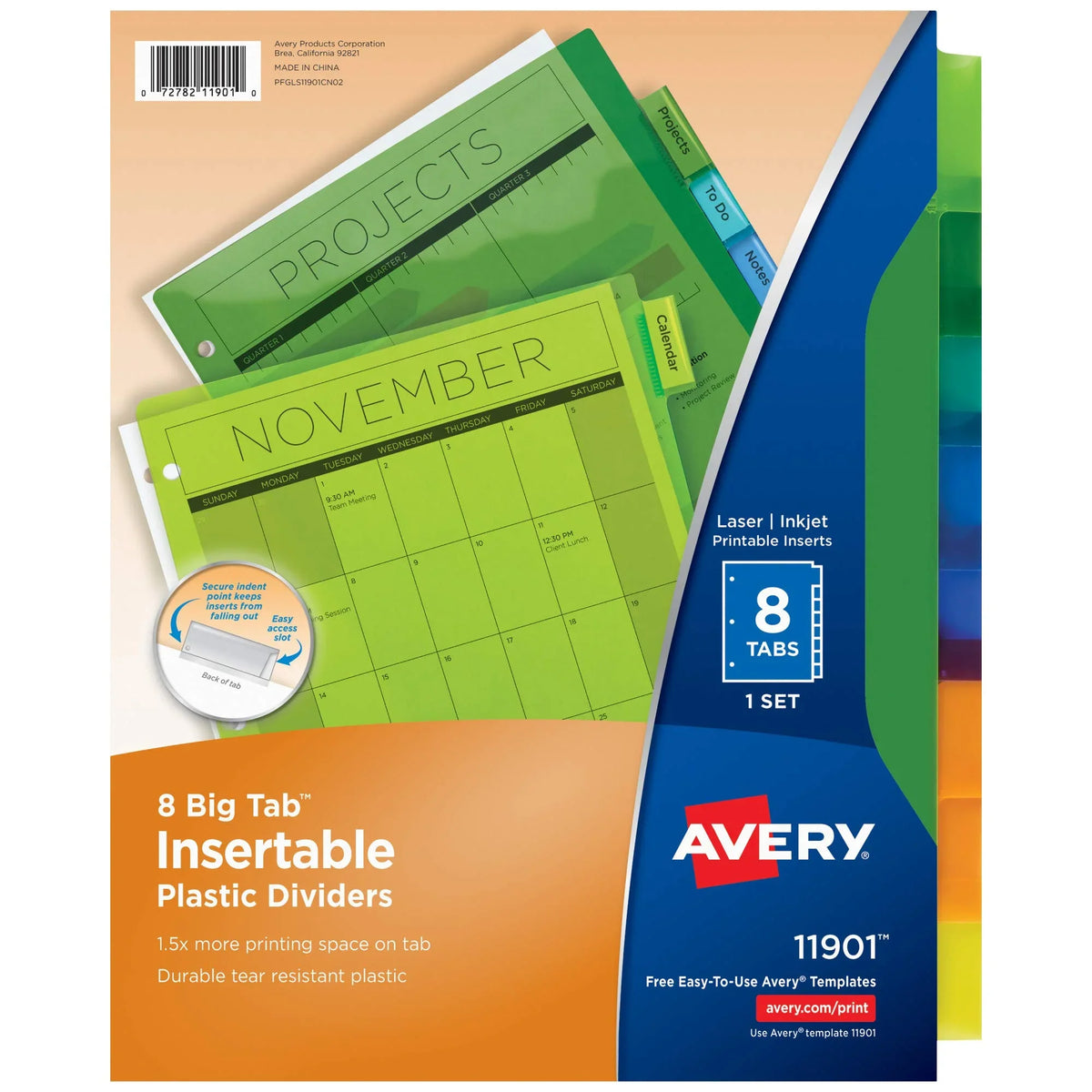 Insertable Big of Multicolor 24 8 Dividers, Case Sets Pack Plastic Tabs, Avery 11901 Tab