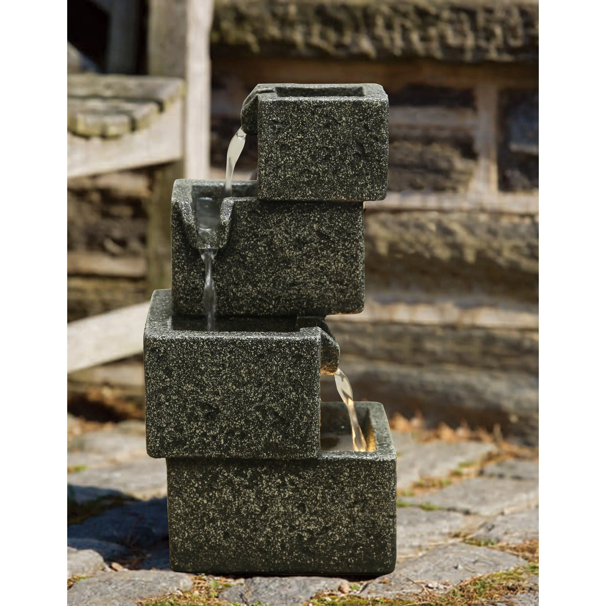 LED White Fountain Warm With Crates Concrete Lights