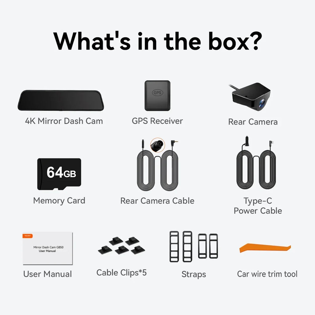 1080P Front C USB Vehicle, Dash Dash Rear 64GB Vision, 12'' and Car & with Free Super Card WOLFBOX Night Port Cam, Rear Cameras 4K GPS, View Mirror