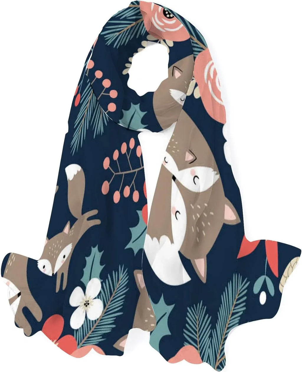 Lightweight and Shawl Foxes for Scarves Girls Flowers on Dark Scarf Long Silk Blue Hyjoy Cute Wrap Neck Women