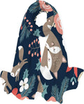Lightweight and Shawl Foxes for Scarves Girls Flowers on Dark Scarf Long Silk Blue Hyjoy Cute Wrap Neck Women