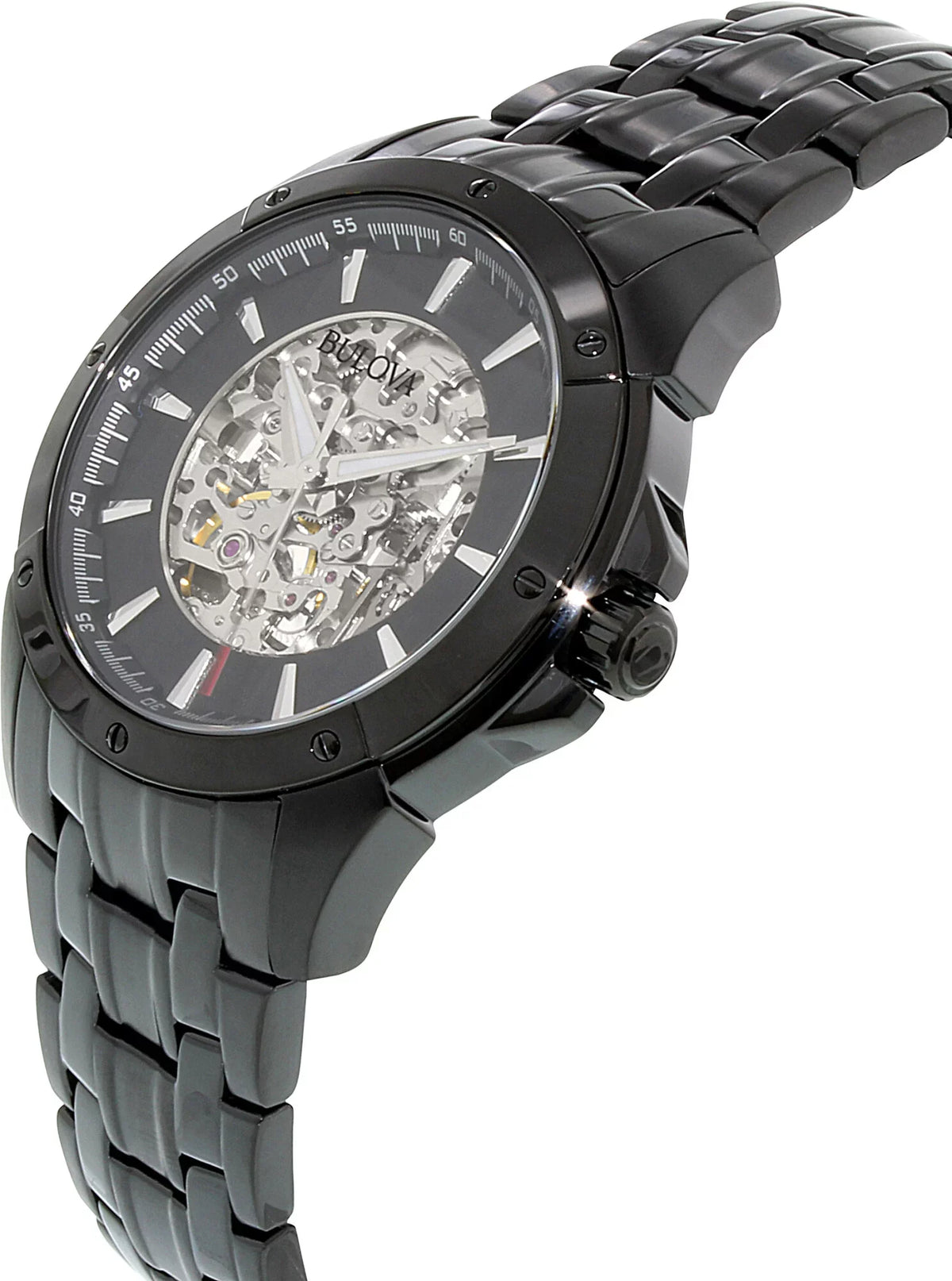 Black Skeleton IP and Automatic Watch Bracelet 98A147 Silver Dial Steel Men's Black