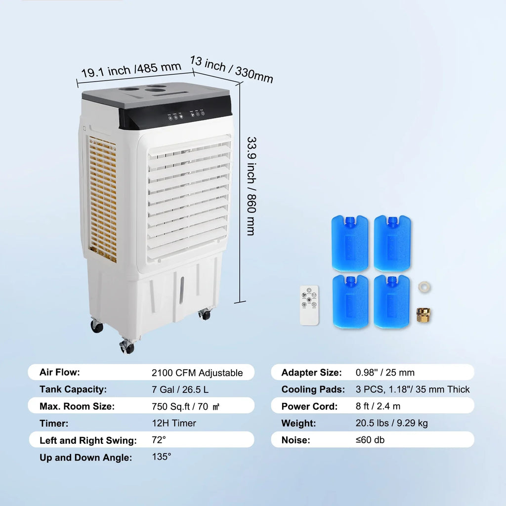 Cooler Air Gal Evaporative Timer 3-in-1 Swamp 7 Cooler 12h SKYSHALO CFM 2100 Humidifier