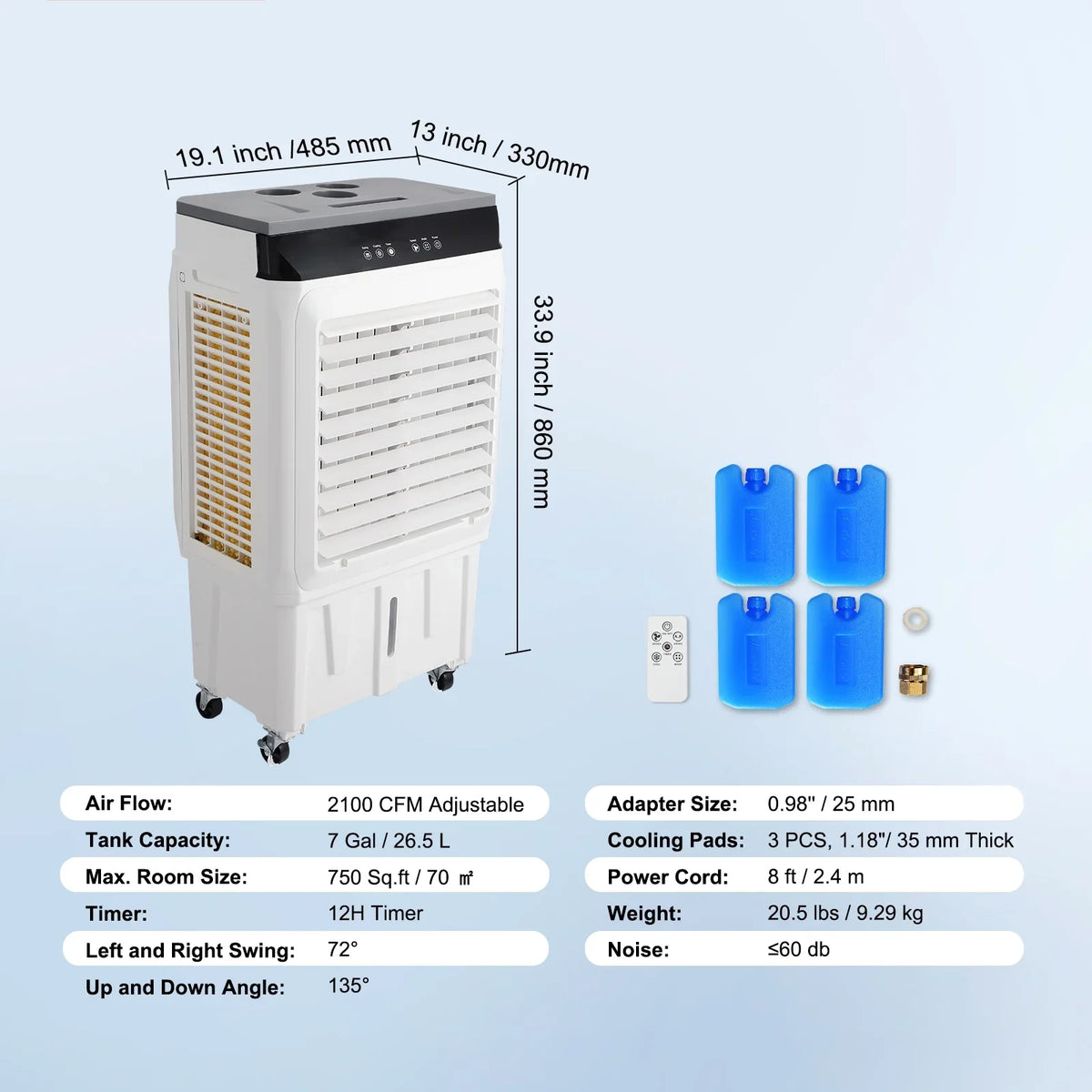 Cooler Air Gal Evaporative Timer 3-in-1 Swamp 7 Cooler 12h SKYSHALO CFM 2100 Humidifier