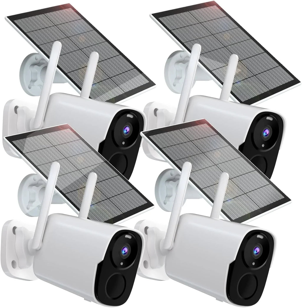 BW4PLUS-SP, Talk, Way Alexa, Rraycom Compatible WiFi with Surveillance Solar Night 2K Color Solar Outdoor, Vision, with Camera Camera Powered Siren, Spotlight System & 2 Security BW4P-SP-W-4PC