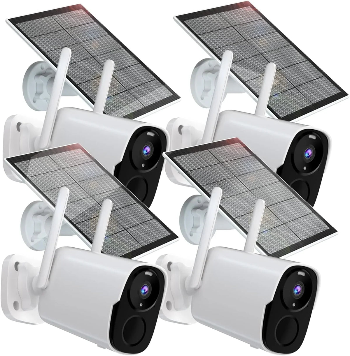 BW4PLUS-SP, Talk, Way Alexa, Rraycom Compatible WiFi with Surveillance Solar Night 2K Color Solar Outdoor, Vision, with Camera Camera Powered Siren, Spotlight System & 2 Security BW4P-SP-W-4PC