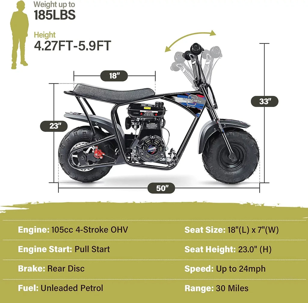 4-Stroke Powered Mini Bike Dirt on Racing Toys, Kids for Motorcycle 8-14, Bike,105CC Gas Ride