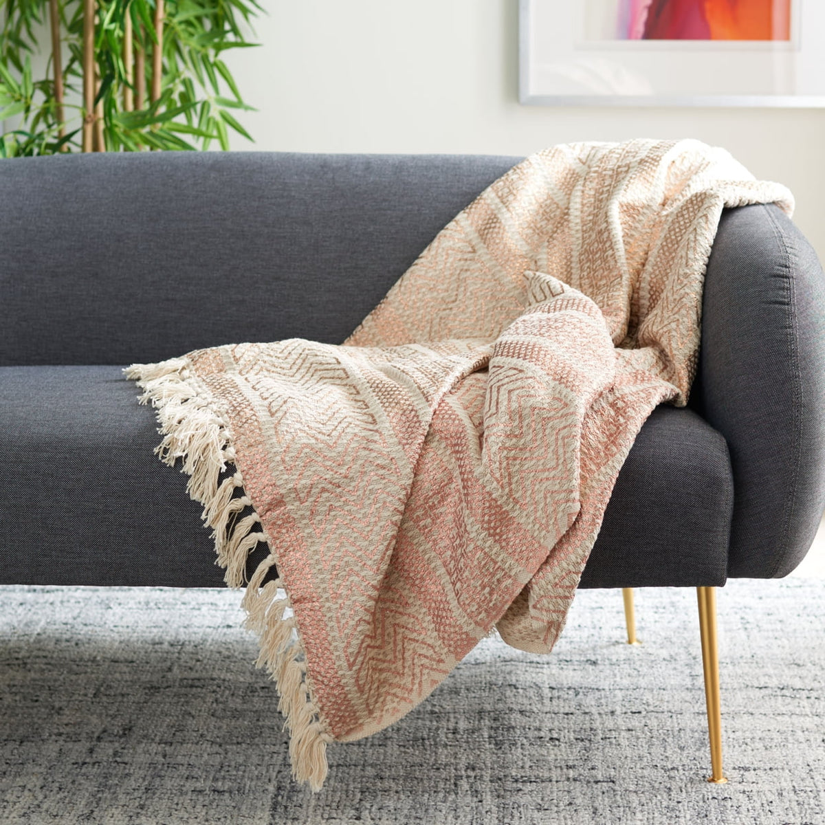 x 60" Striped 72", Beige/Copper Fringe, SAFAVIEH Throw Becks with