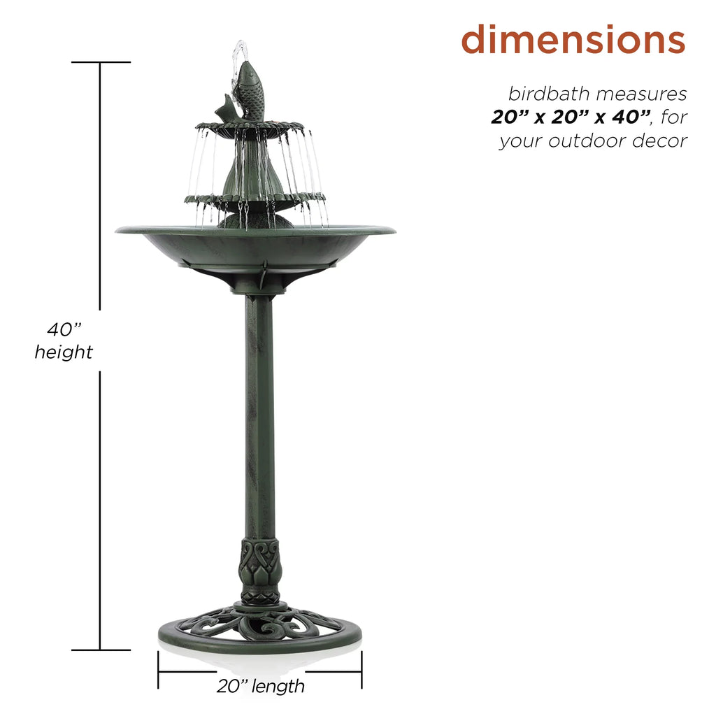 Plastic Bath, Pedestal Fountain Bird Alpine Corporation Green 3-Tier