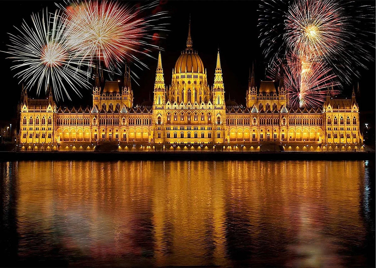of MOHome River Photo Backdrop Background Background City Castle View 7x5ft The Illuminate Night Props Water Studio Bloom Party Booth The Lights Fireworks