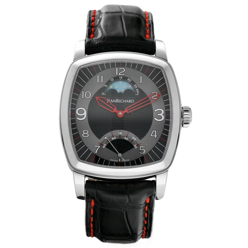 XL Leather Watch Men's Moonphase Steel 46016 Richard Jean TV Automatic Screen