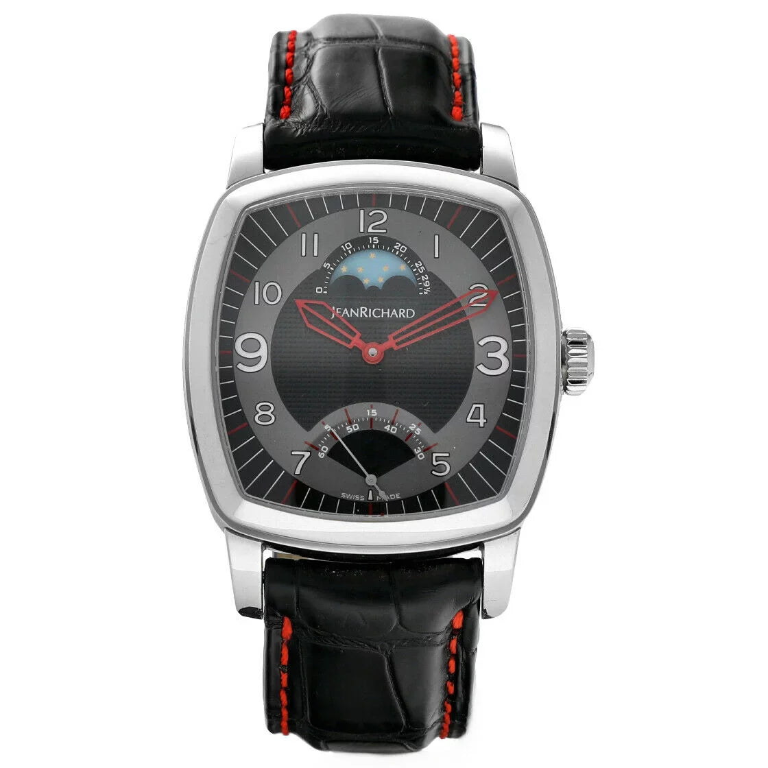XL Leather Watch Men's Moonphase Steel 46016 Richard Jean TV Automatic Screen