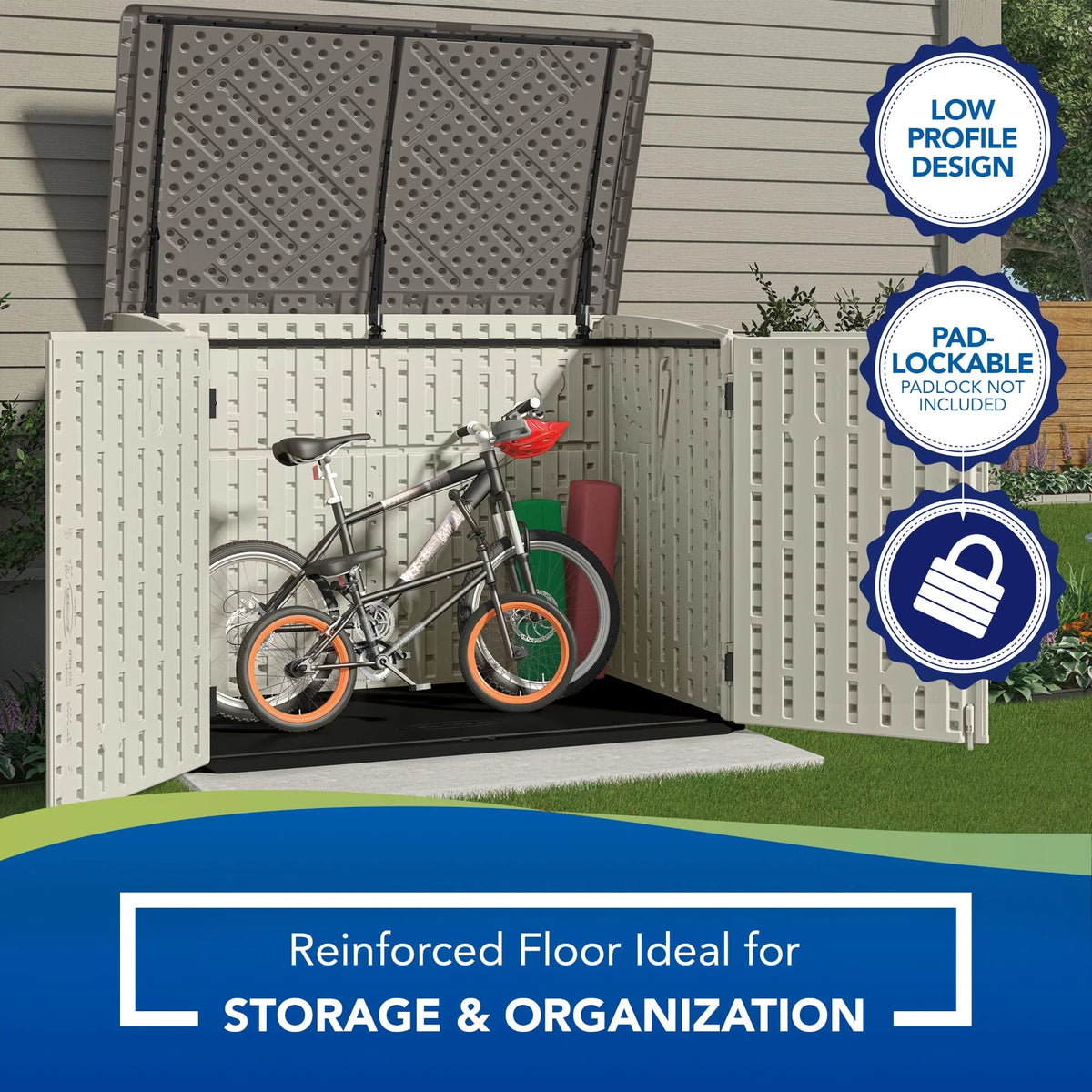 D Plastic Gray, and H in x 52 in 70.5 Suncast Off-White x W Shed, Storage 44.25 in