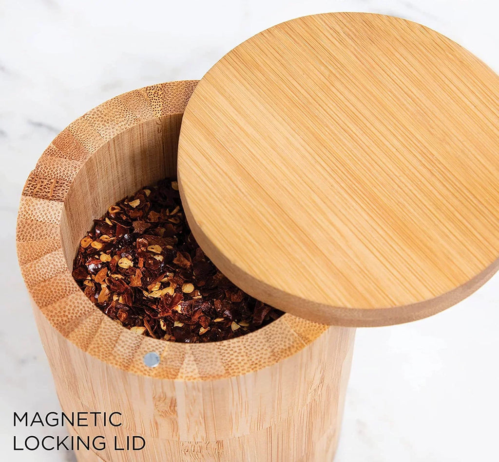 Triple Rae 3 Lid Swivel Bamboo Keeper Cellar Dunn Magnetic Section with Capacity 7.4oz Spice with