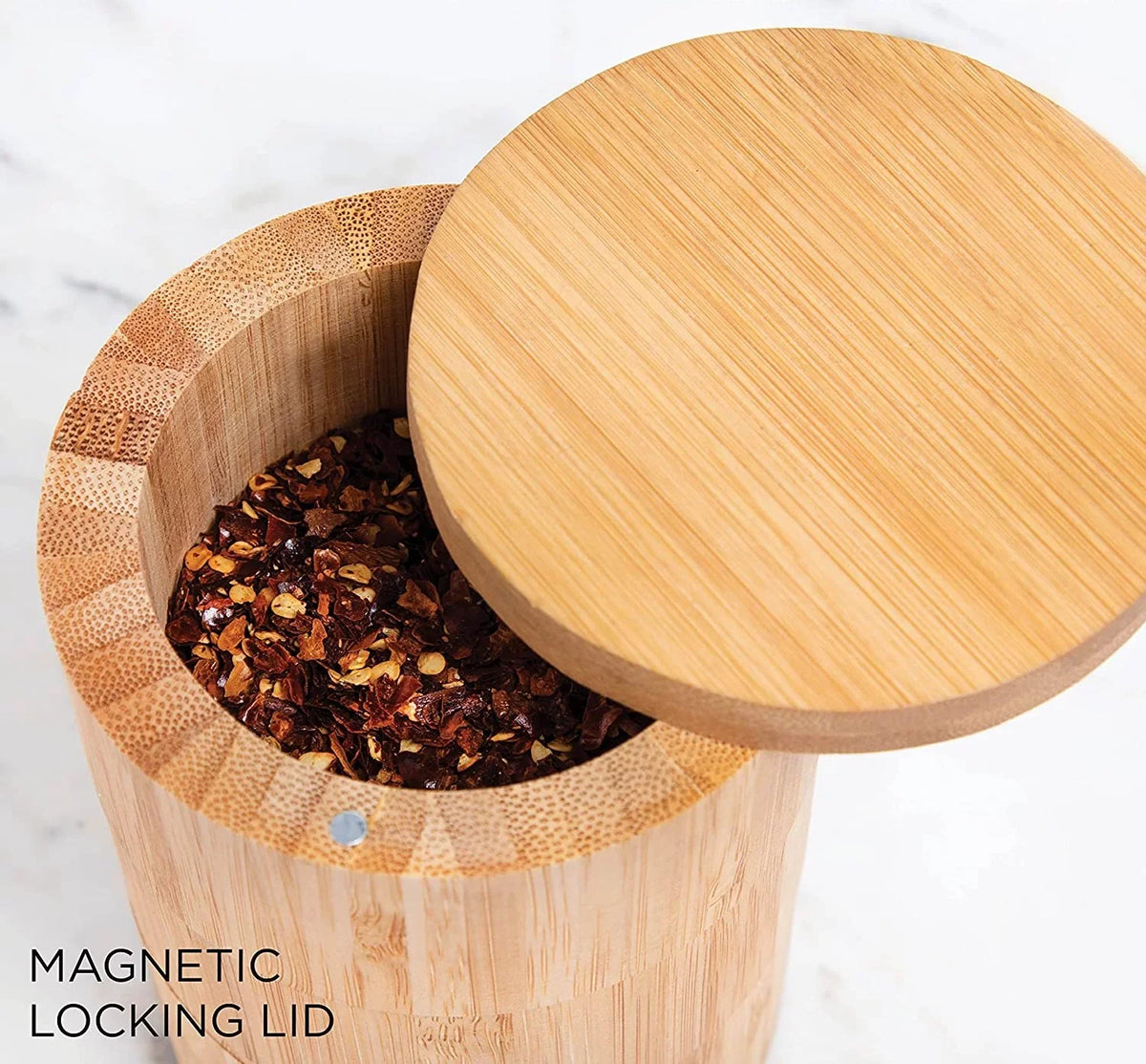 Triple Rae 3 Lid Swivel Bamboo Keeper Cellar Dunn Magnetic Section with Capacity 7.4oz Spice with