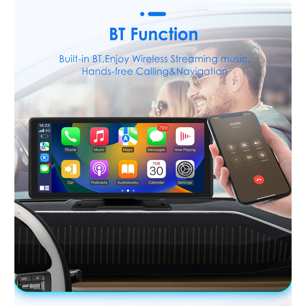 Player Adjustable 360° Apple Head Bluetooth Radio GPS Android Navigation Touchscreen 10.26" FM Link Carplay Stereo Car Auto Unit Mirror