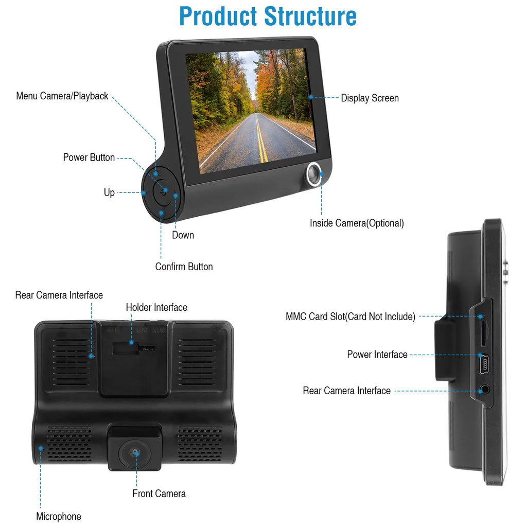 Driving Car Recording Driving Vehicle Car iMountek 3 Recorder Camera Lens Recorder Seamless 3 Dash 4In Lens Camera