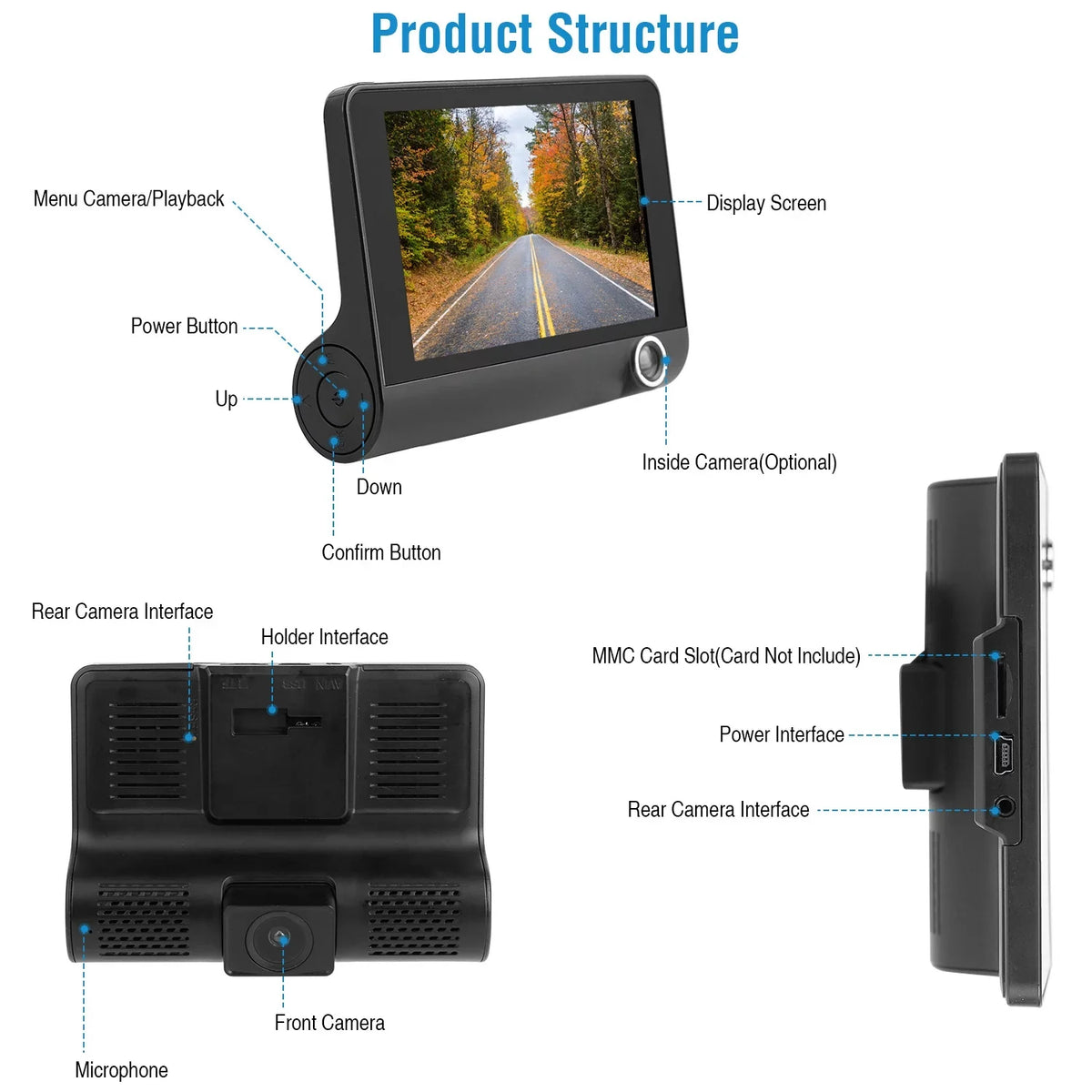 Driving Car Recording Driving Vehicle Car iMountek 3 Recorder Camera Lens Recorder Seamless 3 Dash 4In Lens Camera