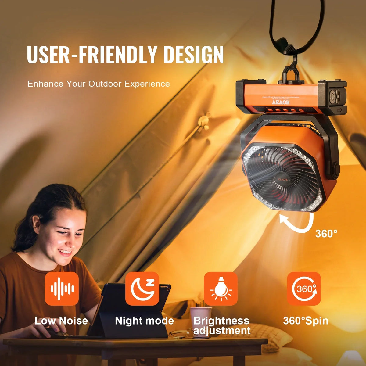 Portable with LED 4 Fan Rechargeable Timer Lantern Swivel inch Speeds SKYSHALO 9