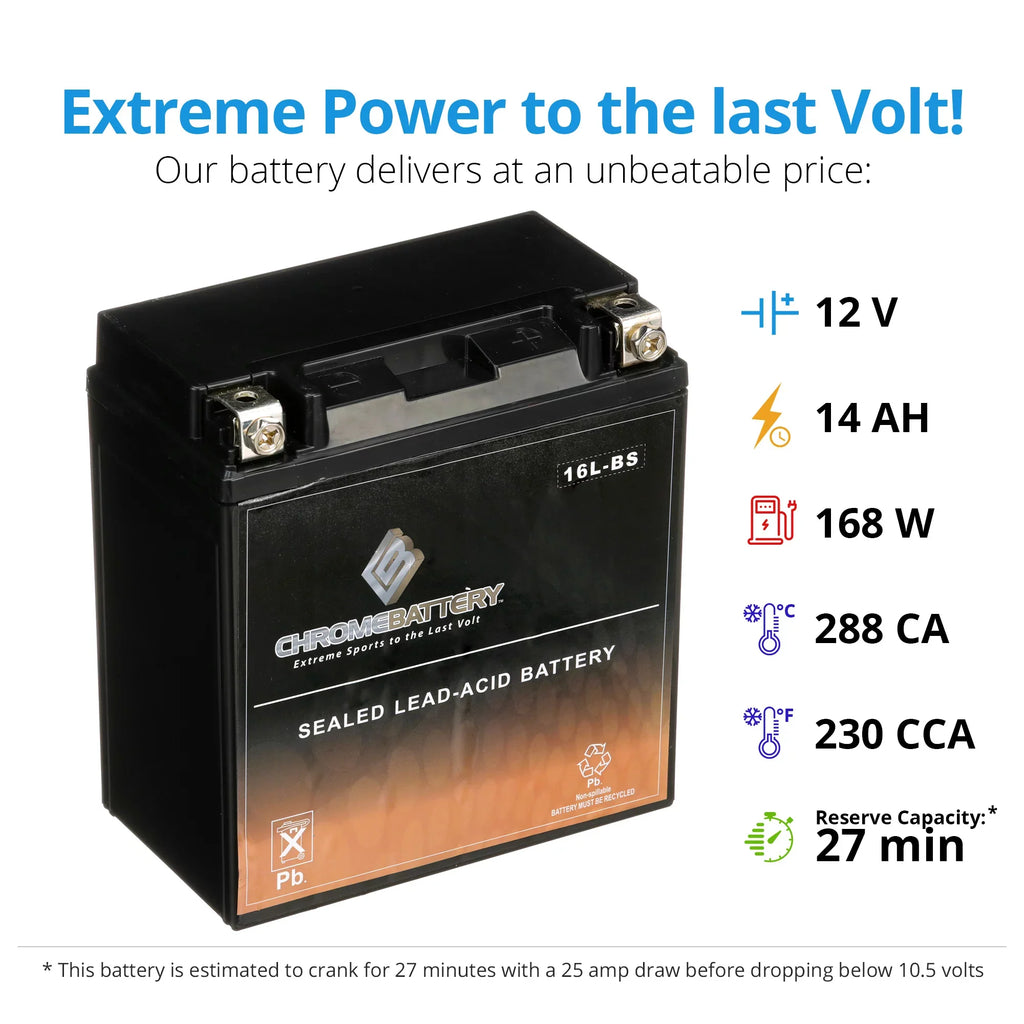 Wave Chrome 12 YTX16L-BS Ah, Battery Battery 1991 Runner CCA) Jet Volt,14 Ski (16L-BS Yamaha for 230