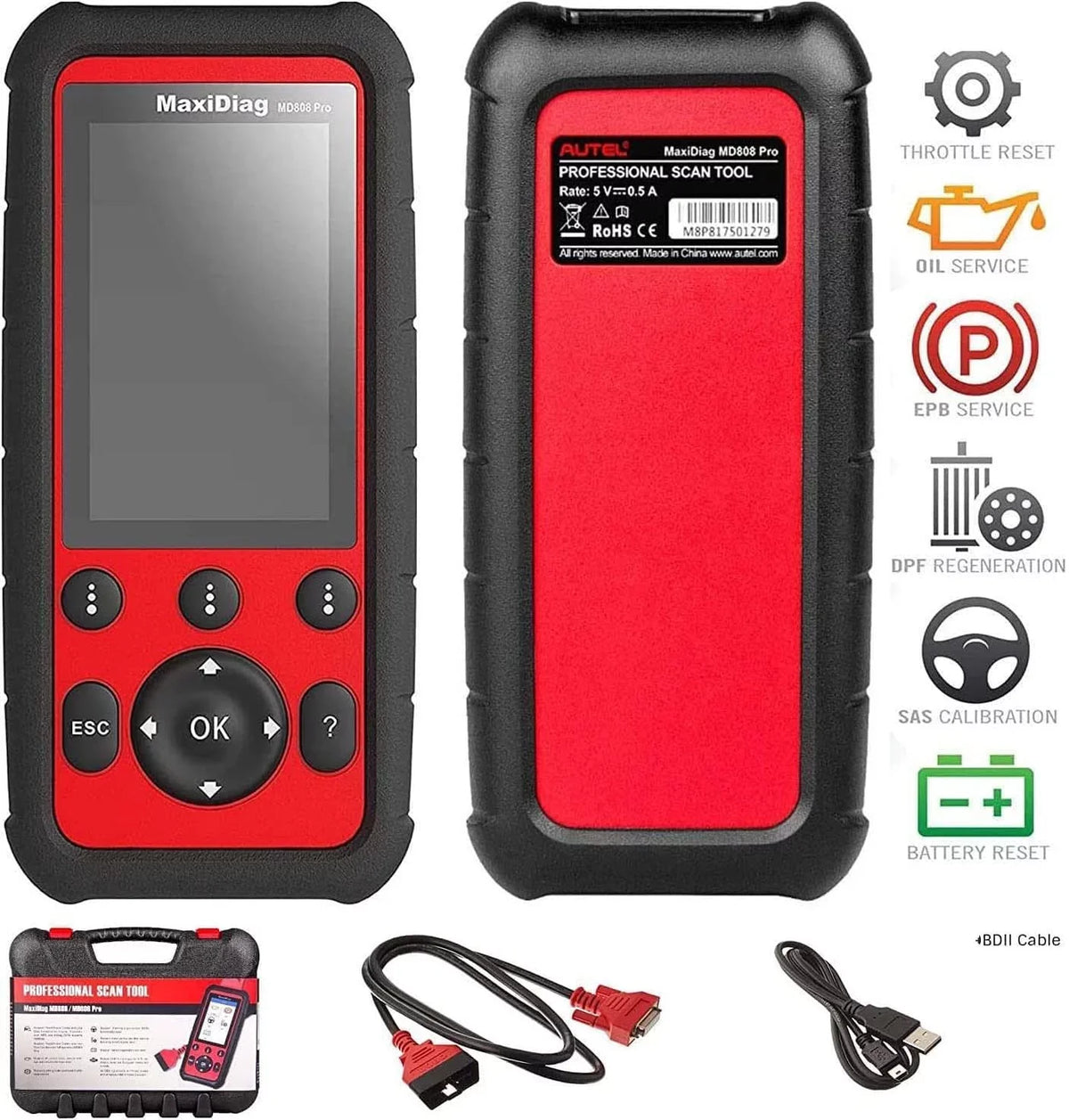 Lookup Battery Scanner EPB Reset MD808 AL629 Code Reset Cable Codes BMS OBD2 Upgraded Features Reader Autel With MaxiDiag Extension MD806 AL529 Special AL329 Oil Read/Clear 7 SAS DTC Pro MD802 AL609